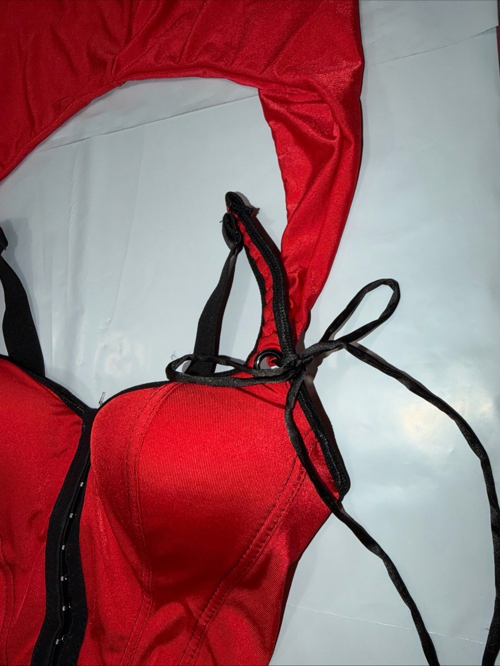 Red black corset with detachable Red hood Red Riding Hood Sexy Top Size Small S - Picture 10 of 16